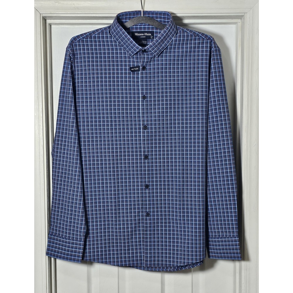 Mizzen Main Mens Leeward Dress Shirt Men's Large Classic Fit Cobalt Doug Plaid